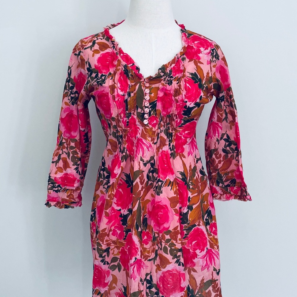One Season Floral Pink and Green Button-Up Blouse XS - Picture 3 of 9